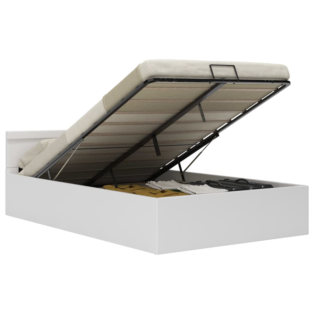 vidaXL Cadru pat hidraulic cu ladă LED alb 120x200 cm piele ecologică