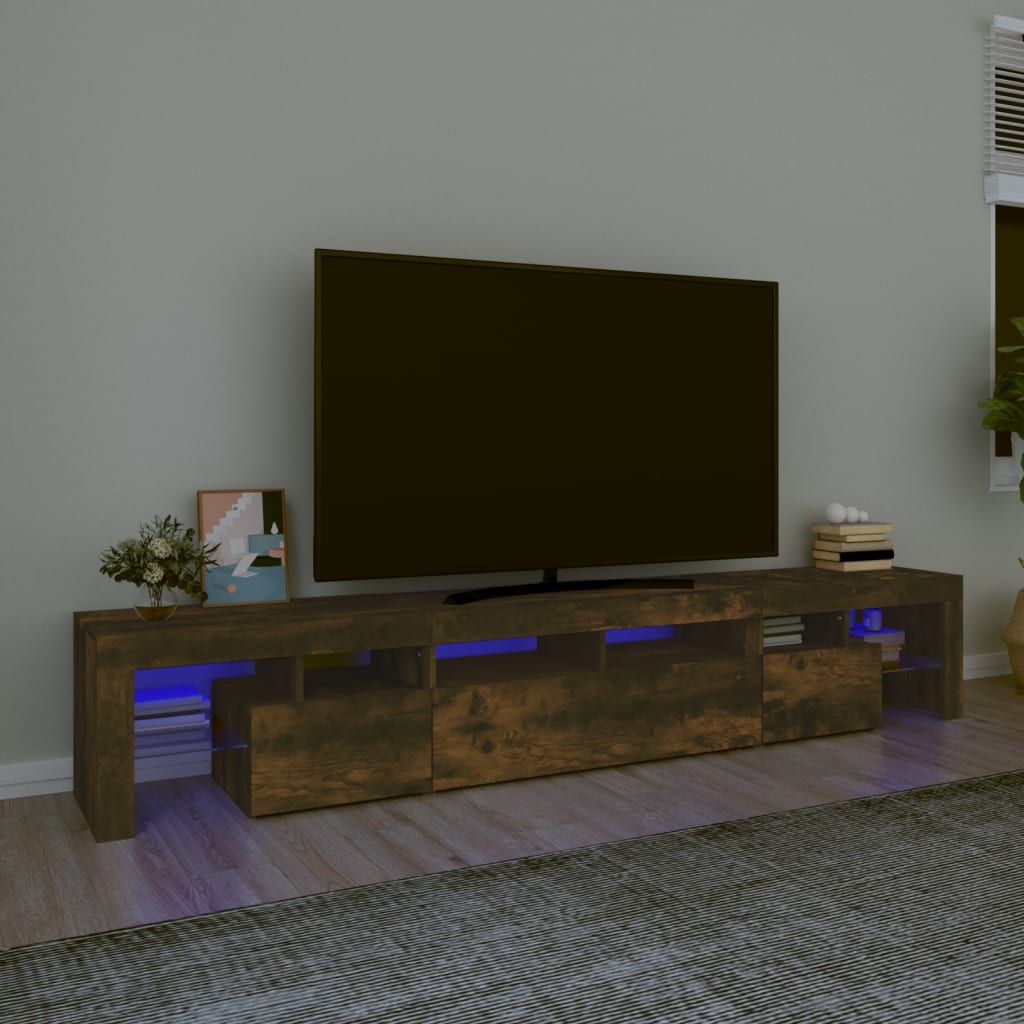 vidaXL Comodă TV cu lumini LED, stejar fumuriu,230x36,5x40cm