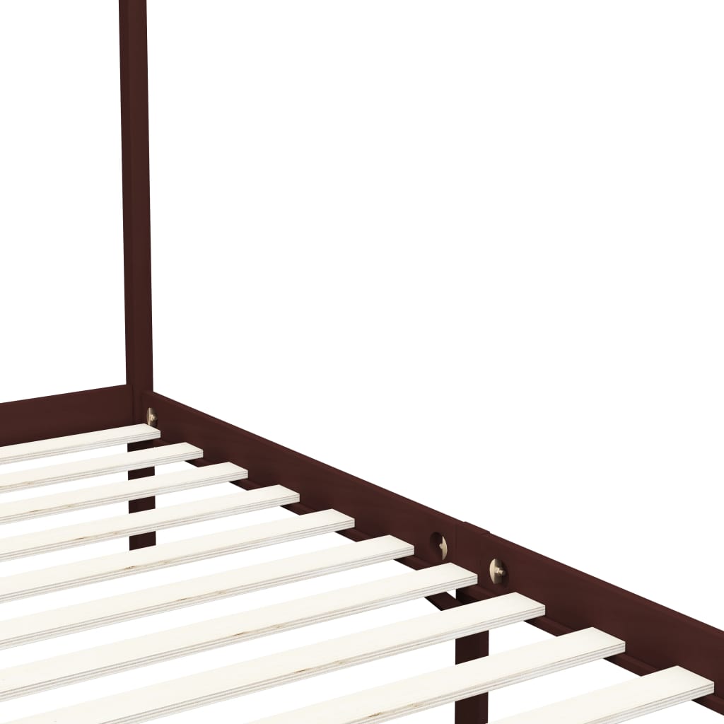 vidaXL Cadru pat cu baldachin, maro închis, 120x200 cm, lemn masiv pin