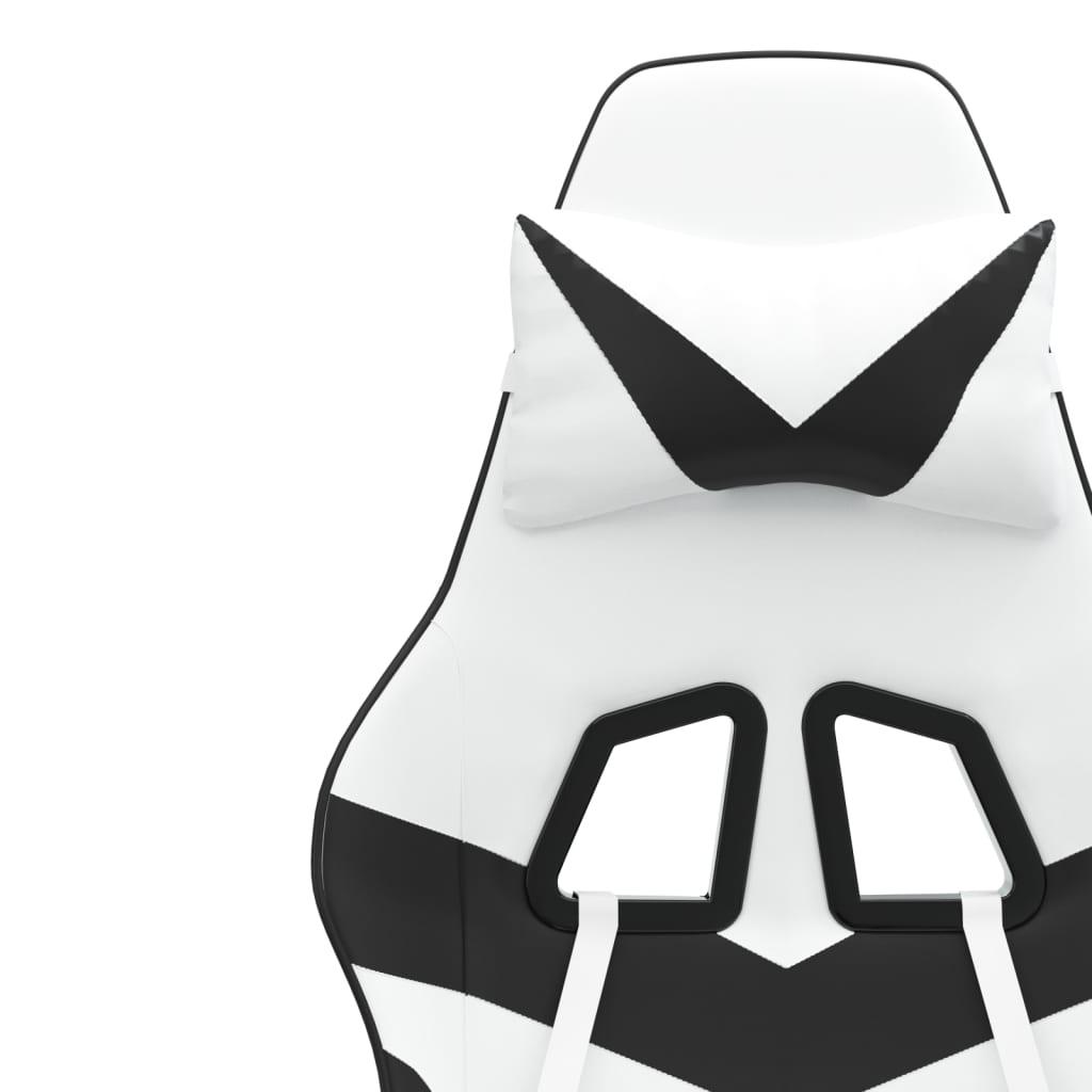 vidaXL Scaun de gaming pivotant cu suport picioare alb&negru piele eco
