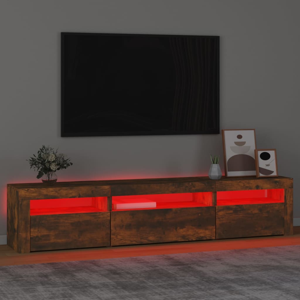 vidaXL Comodă TV cu lumini LED, stejar fumuriu, 195x35x40 cm
