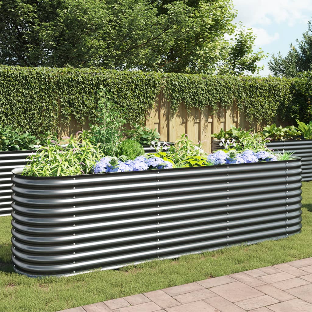 vidaXL Strat înălțat de grădină, gri, 320 x 80 x 81 cm oțel galvanizat