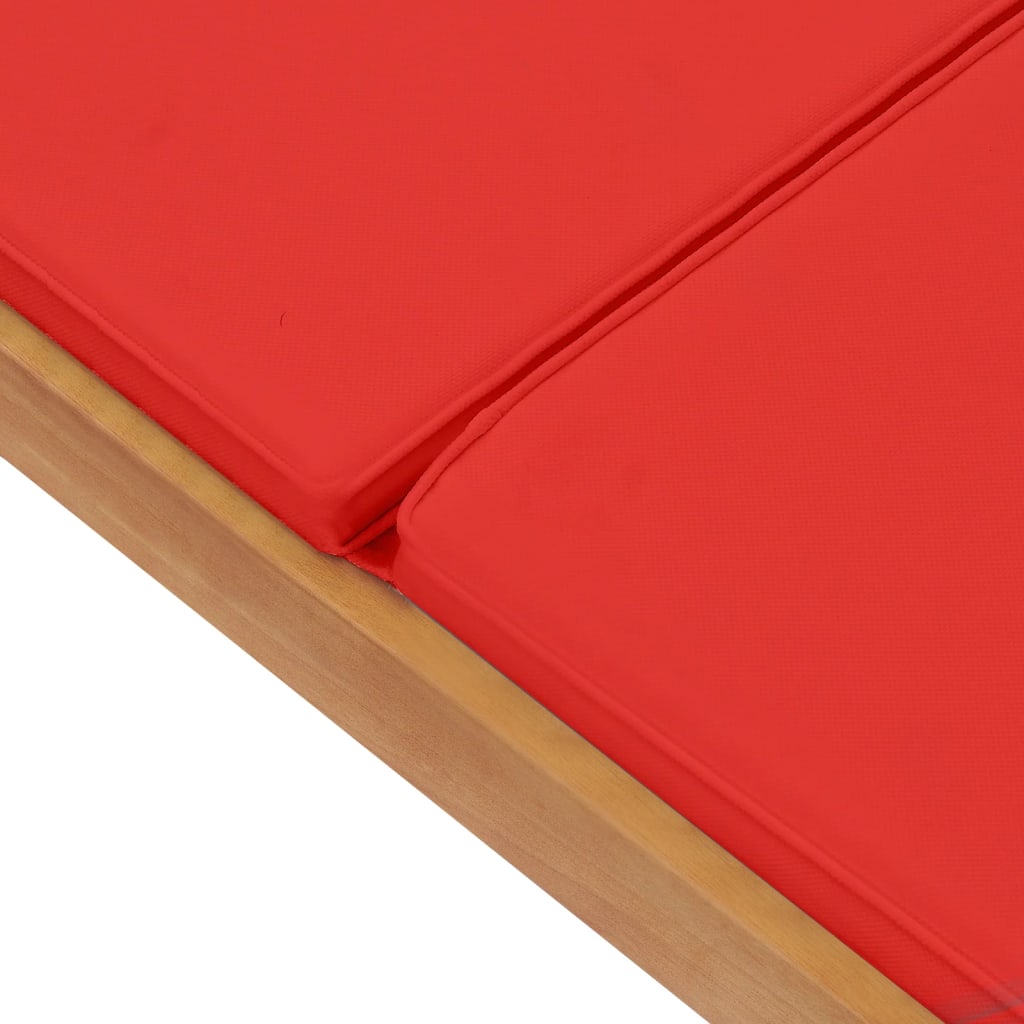 vidaXL Șezlong cu pernă, roșu, lemn masiv de tec