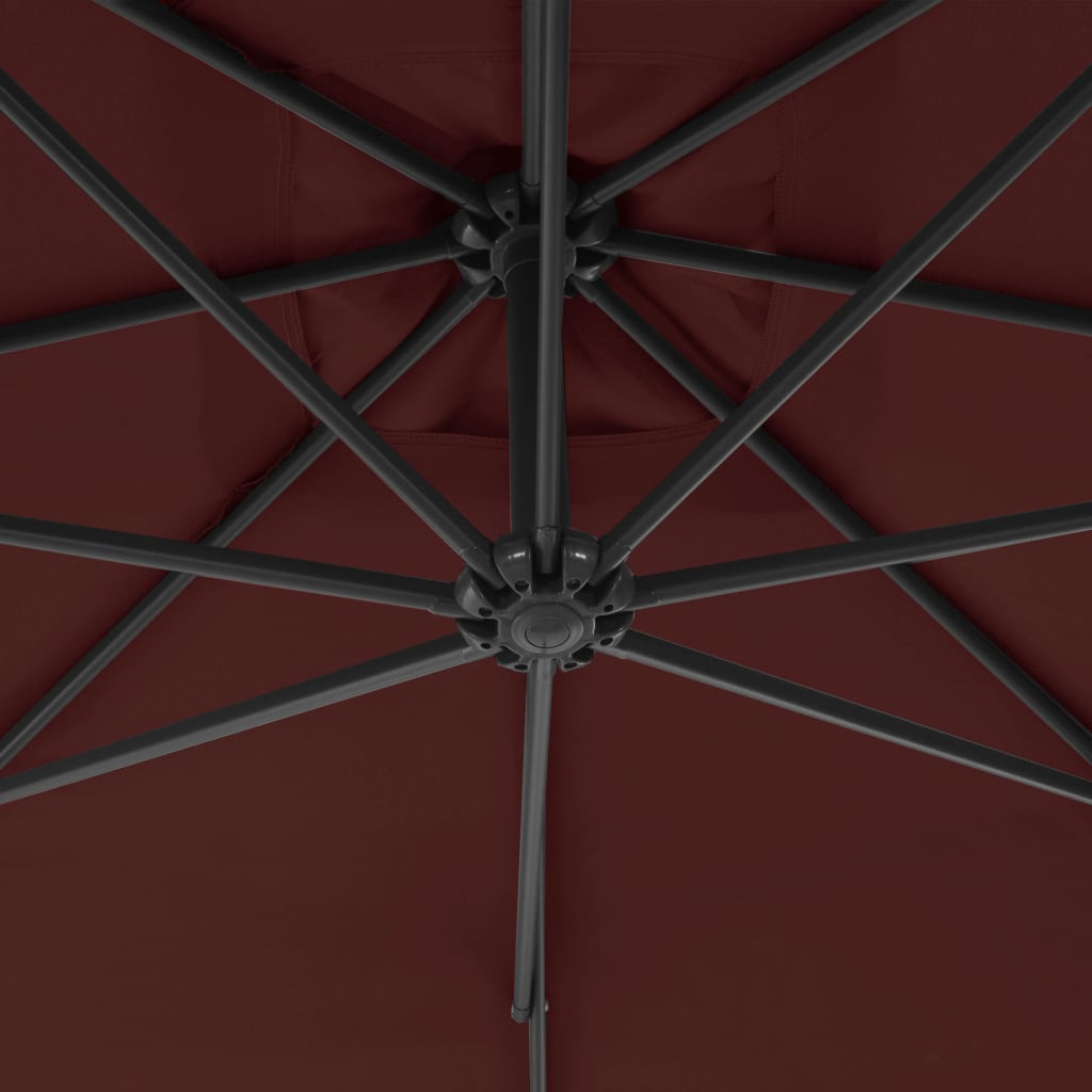 vidaXL Umbrelă suspendată cu stâlp din oțel, roșu bordo, 300 cm