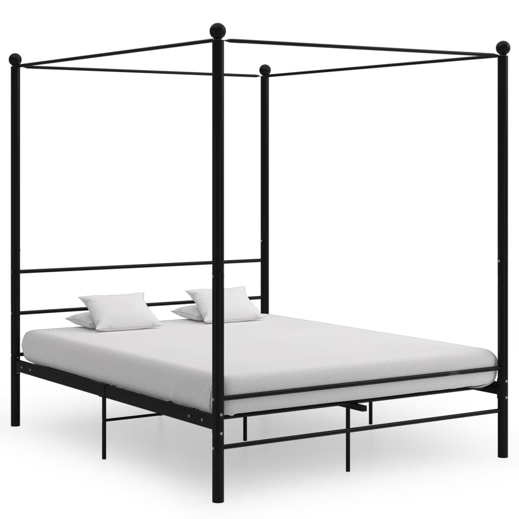 vidaXL Cadru de pat cu baldachin, negru, 160x200 cm, metal