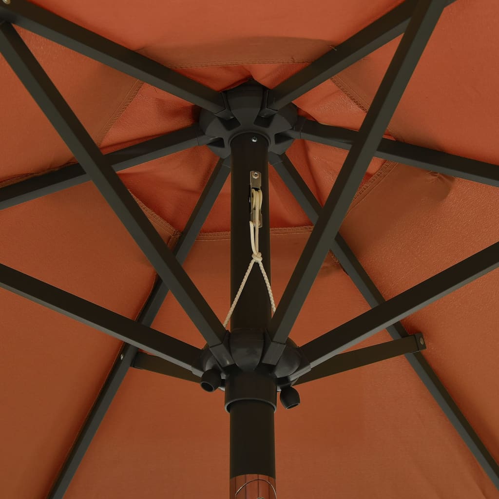 vidaXL Umbrelă de soare cu lumini LED, cărămiziu, 200x211cm, aluminiu