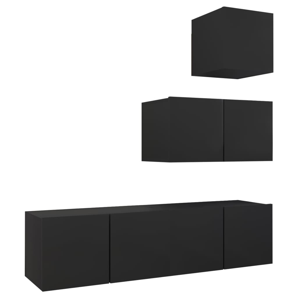 vidaXL Set dulapuri TV, 4 piese, negru, lemn prelucrat