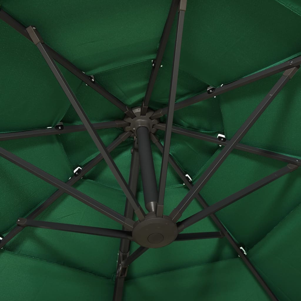 vidaXL Umbrelă de soare 4 niveluri, stâlp de aluminiu, verde, 3x3 m