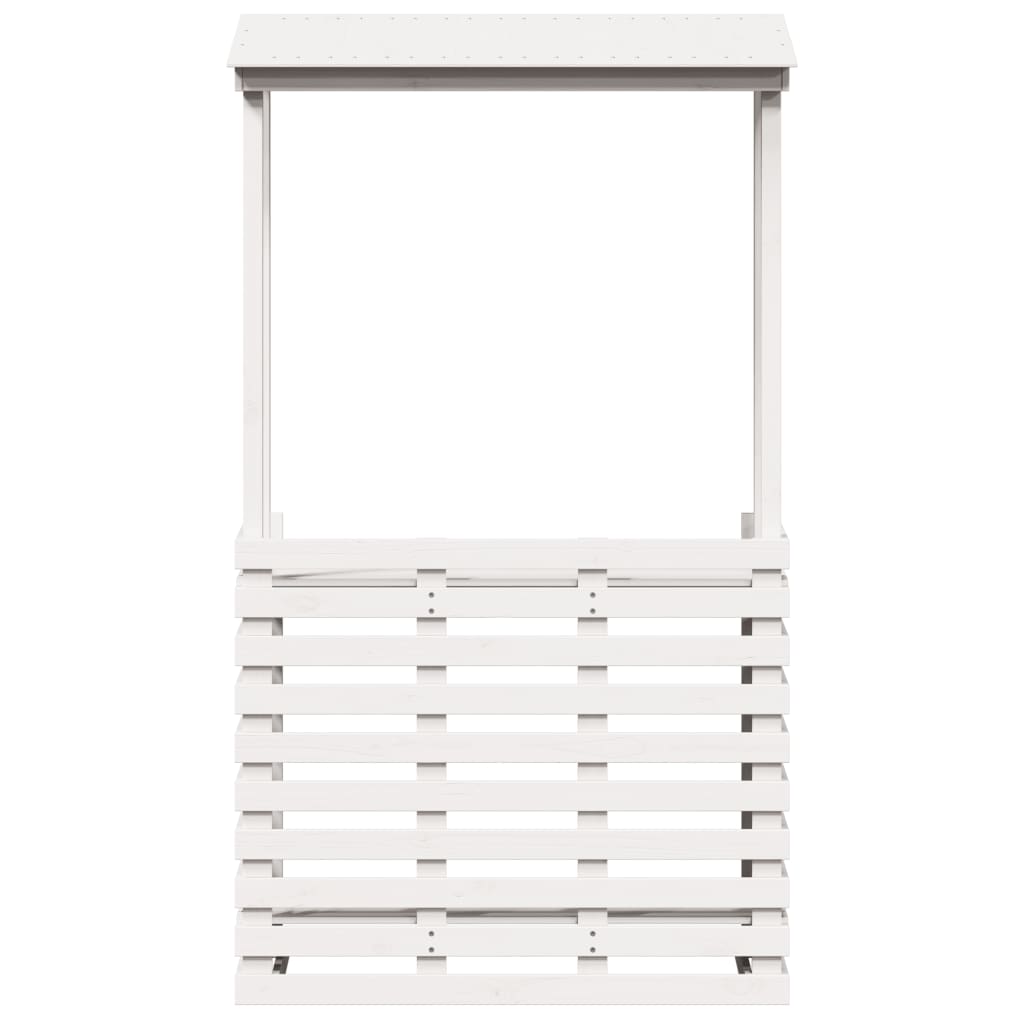 vidaXL Masă bar de exterior cu acoperiș, alb, 112,5x57x195,5 cm, lemn