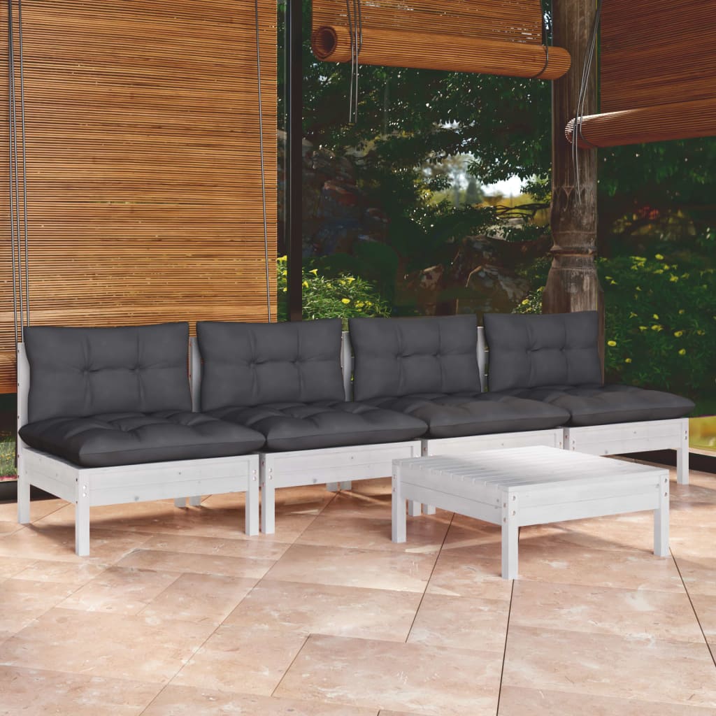 vidaXL Set mobilier grădină cu perne antracit, 5 piese, lemn de pin