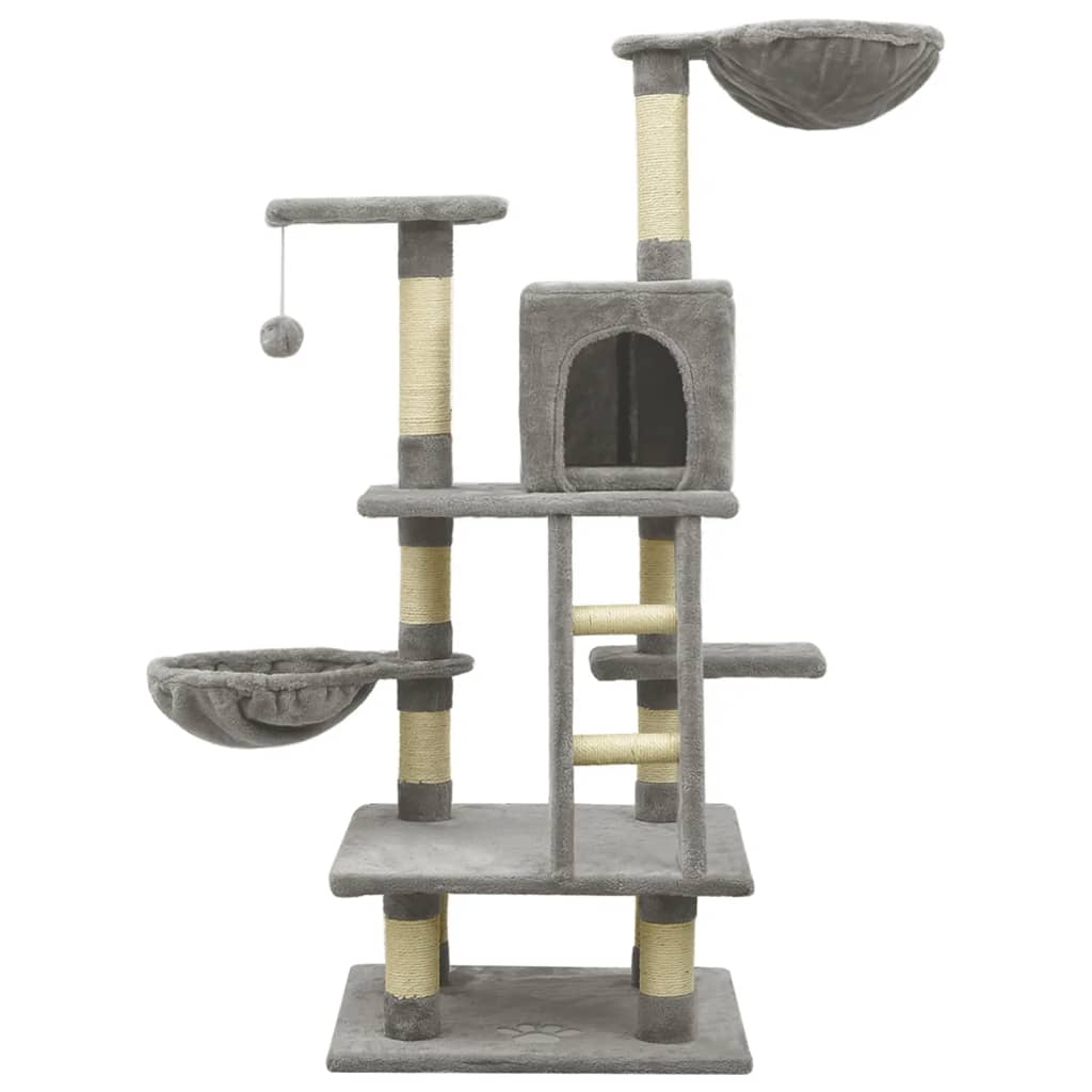 vidaXL Ansamblu pisici cu stâlpi din funie de sisal, gri, 122 cm