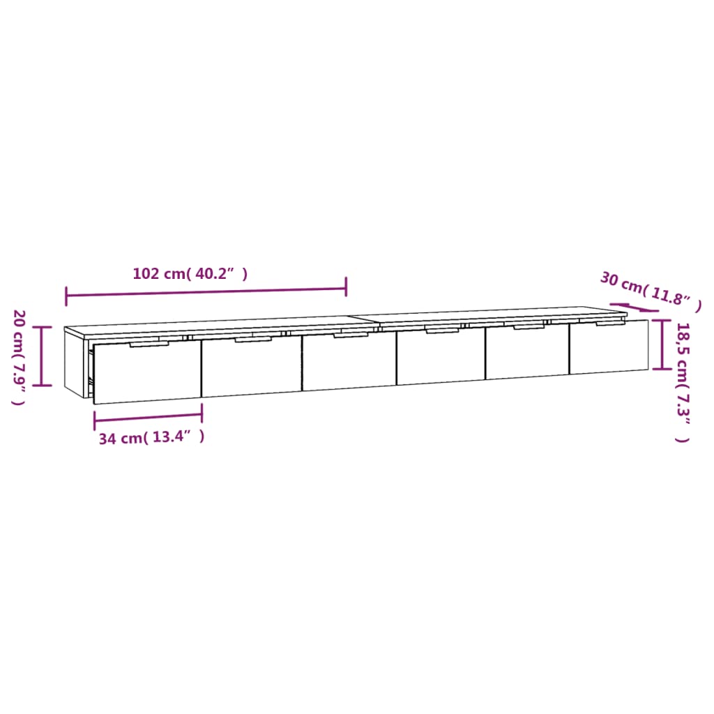 vidaXL Dulapuri de perete, 2 buc., negru, 102x30x20 cm, lemn prelucrat