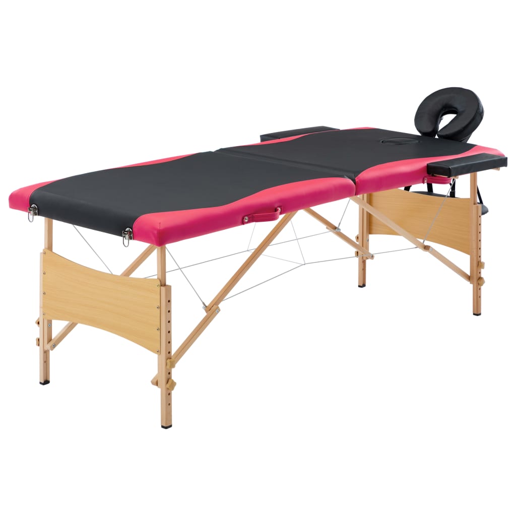 vidaXL Masă pliabilă de masaj, 2 zone, negru și roz, lemn