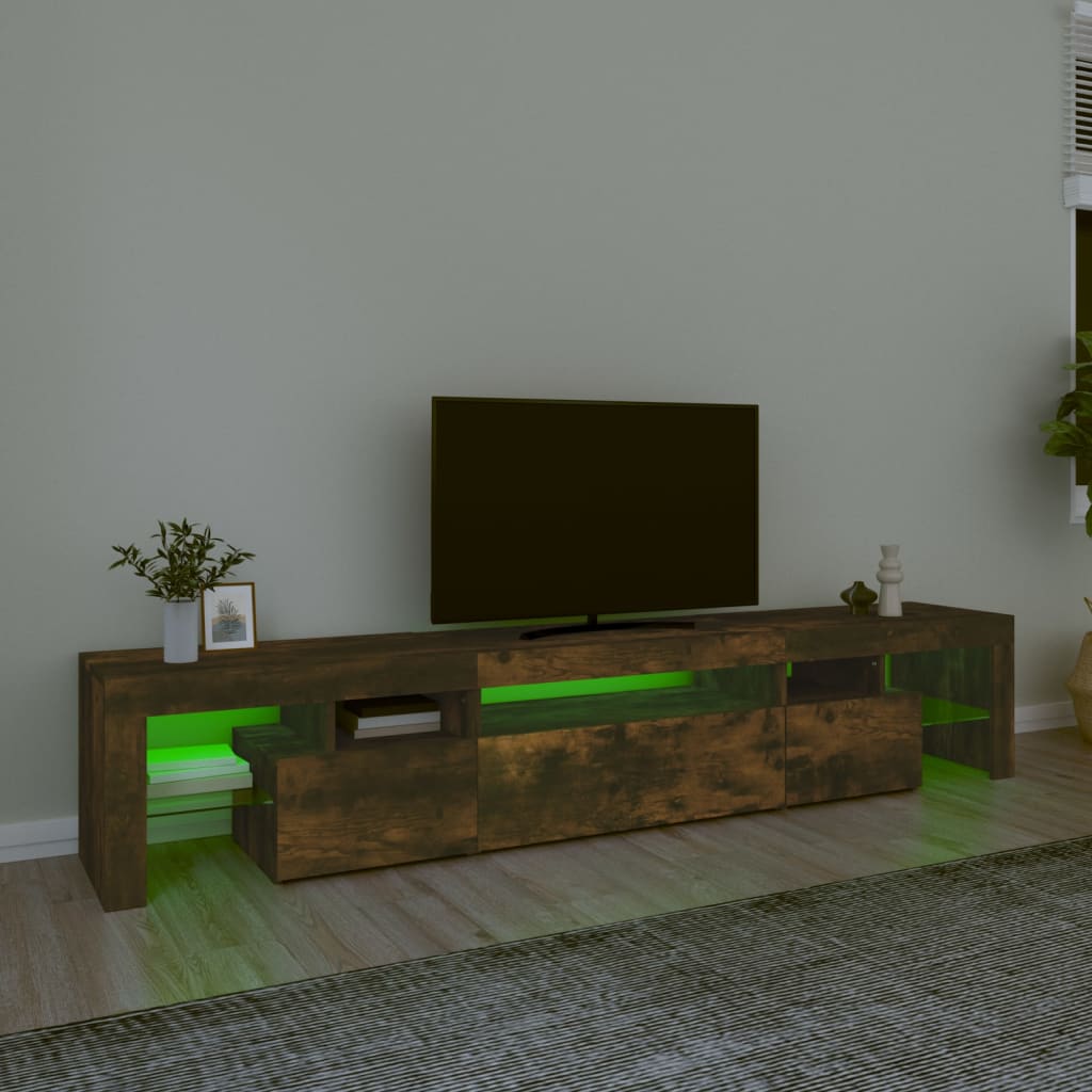 vidaXL Comodă TV cu lumini LED, stejar fumuriu, 215x36,5x40 cm