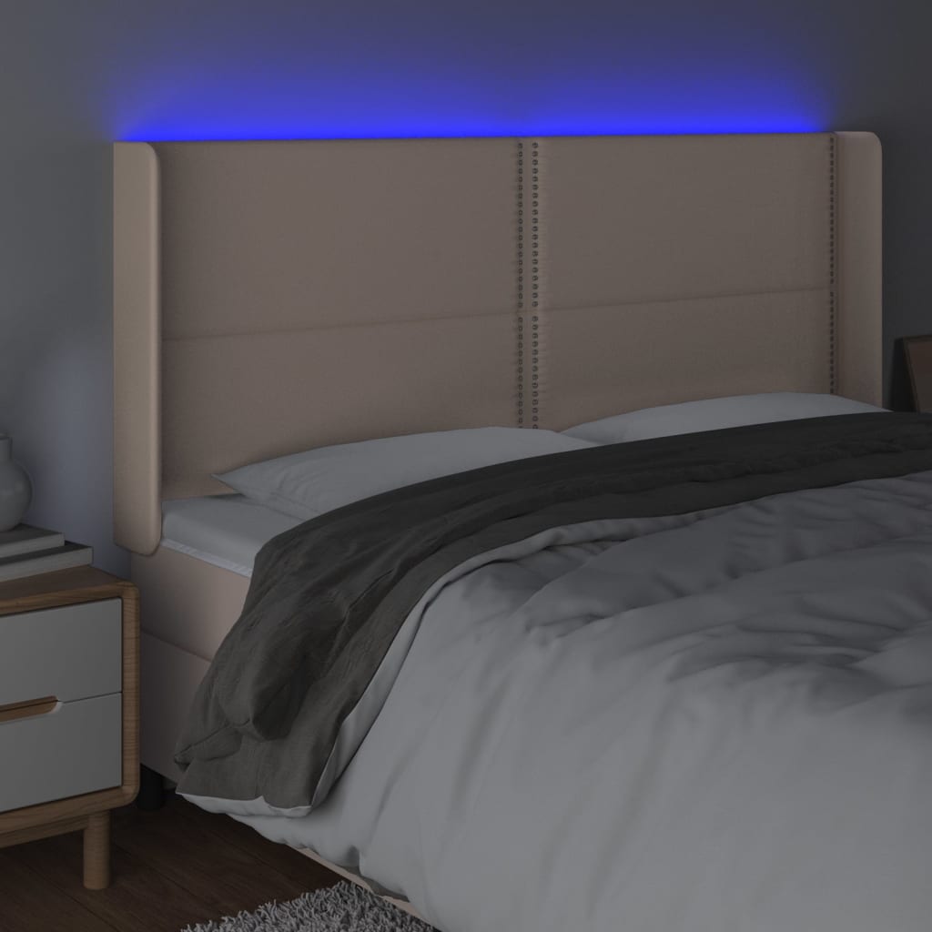vidaXL Tăblie de pat cu LED, cappuccino, 163x16x118/128 cm, piele eco