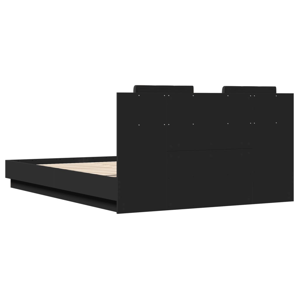 vidaXL Cadru de pat cu tăblie și lumini LED, negru, 150x200 cm