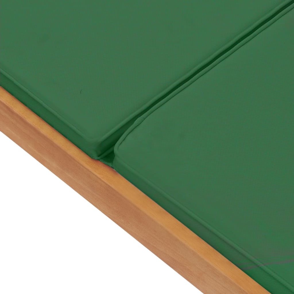 vidaXL Șezlong cu pernă, verde, lemn masiv de tec