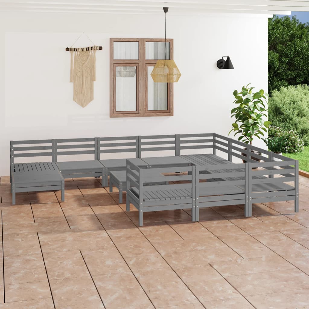 vidaXL Set mobilier de grădină, 12 piese, gri, lemn masiv de pin