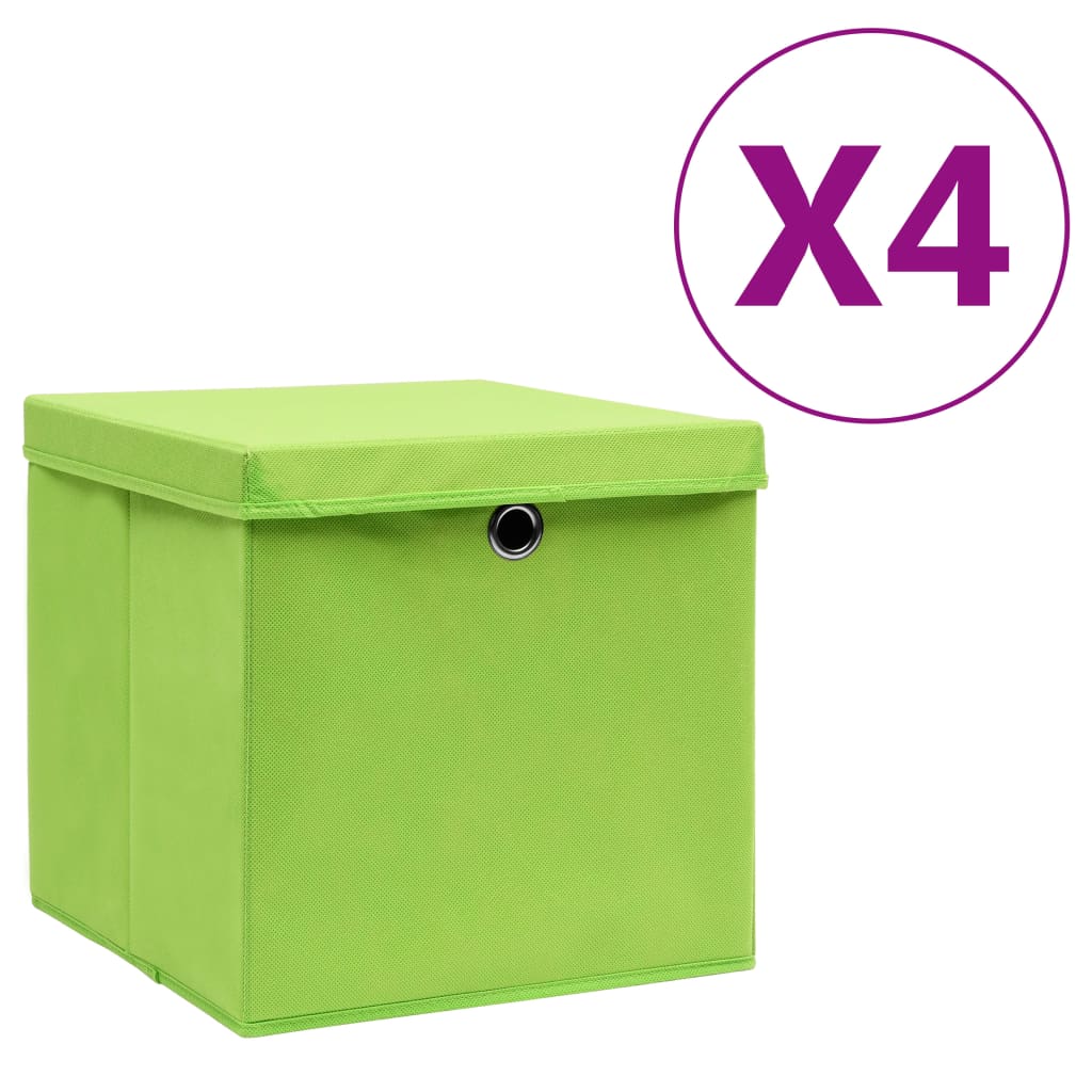 vidaXL Cutii depozitare cu capac, 4 buc., verde, 28x28x28 cm