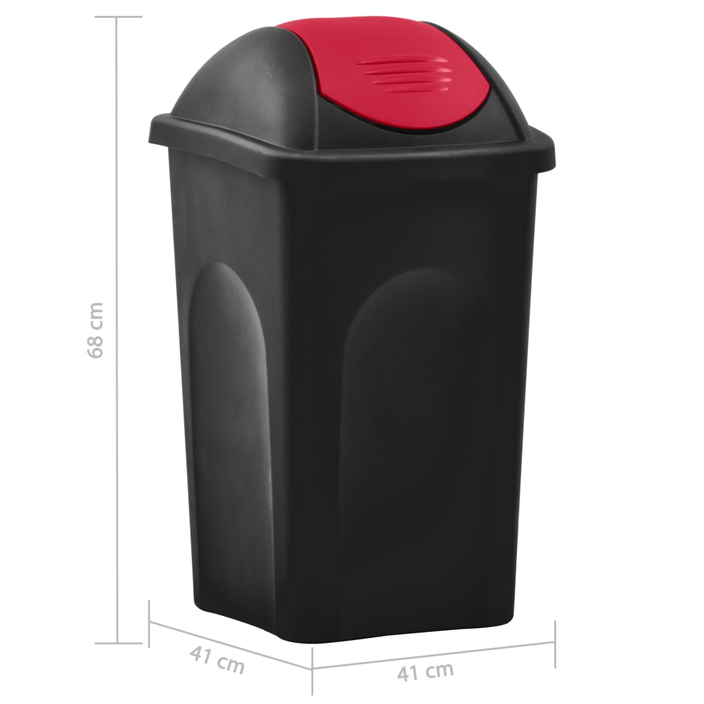 vidaXL Coș de gunoi cu capac oscilant, negru și roșu, 60L