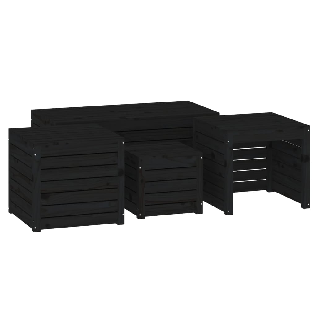 vidaXL Set cutii de grădină, 4 piese, negru, lemn masiv de pin