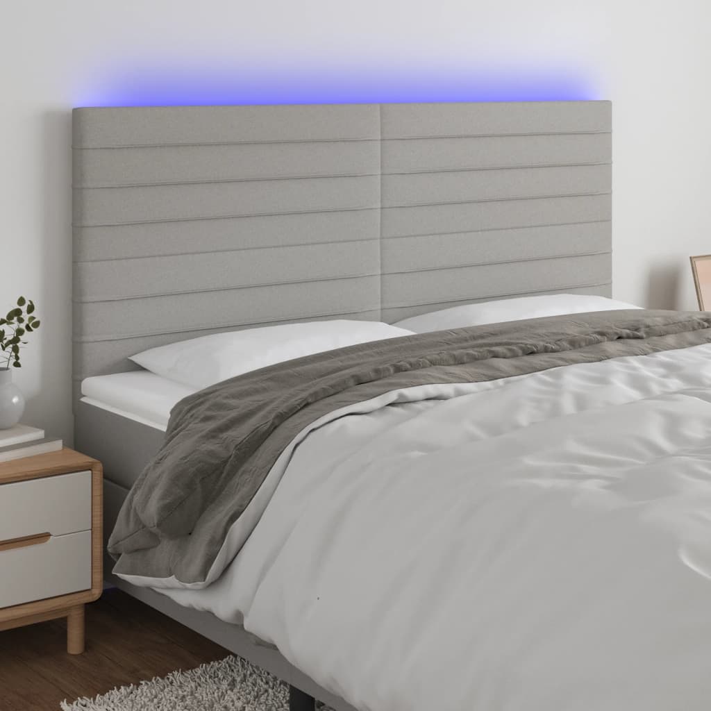 vidaXL Tăblie de pat cu LED, gri deschis, 180x5x118/128 cm, textil