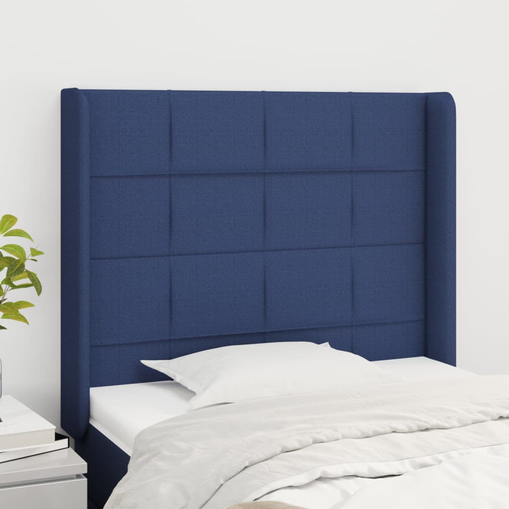 vidaXL Tăblie de pat cu aripioare, albastru, 103x16x118/128 cm, textil