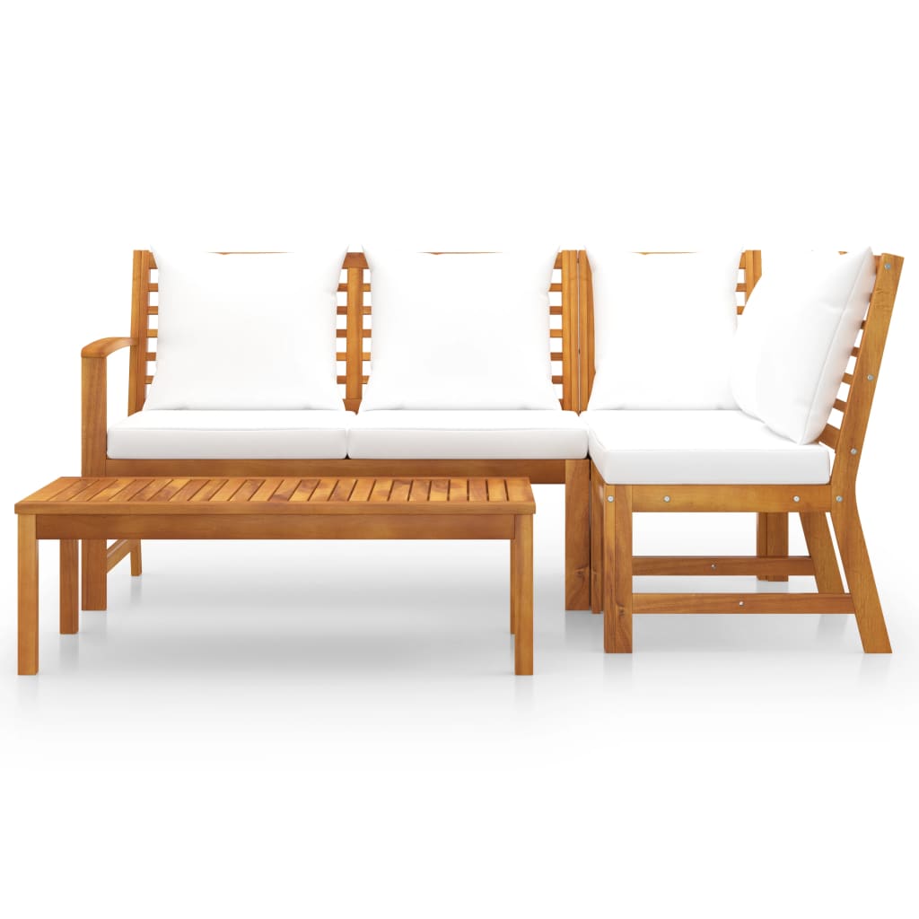 vidaXL Set mobilier de grădină, 4 piese, perne crem, lemn masiv acacia