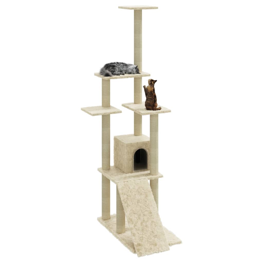 vidaXL Ansamblu pisici, stâlpi din funie sisal, crem, 155 cm