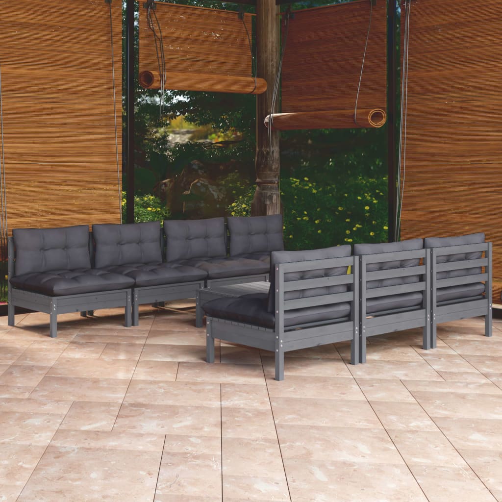 vidaXL Set mobilier grădină cu perne antracit, 8 piese, lemn masiv pin