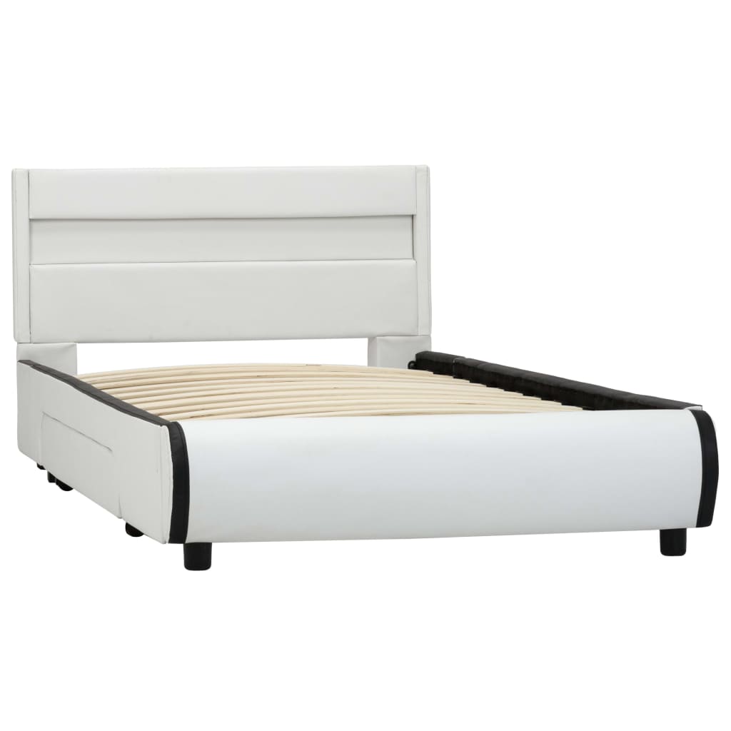 vidaXL Cadru de pat cu LED, alb, 90 x 200 cm, piele ecologică