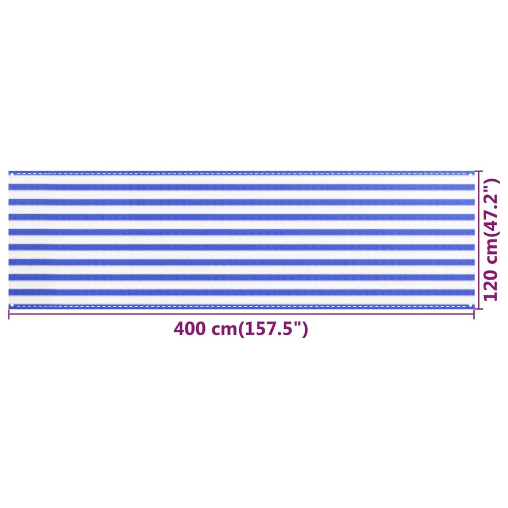 vidaXL Paravan de balcon, albastru și alb, 120x400 cm, HDPE