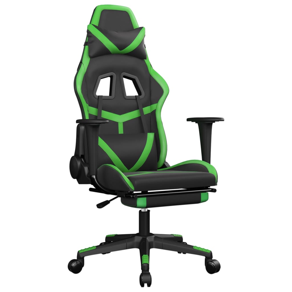 vidaXL Scaun de gaming cu suport picioare negru/verde, piele ecologică