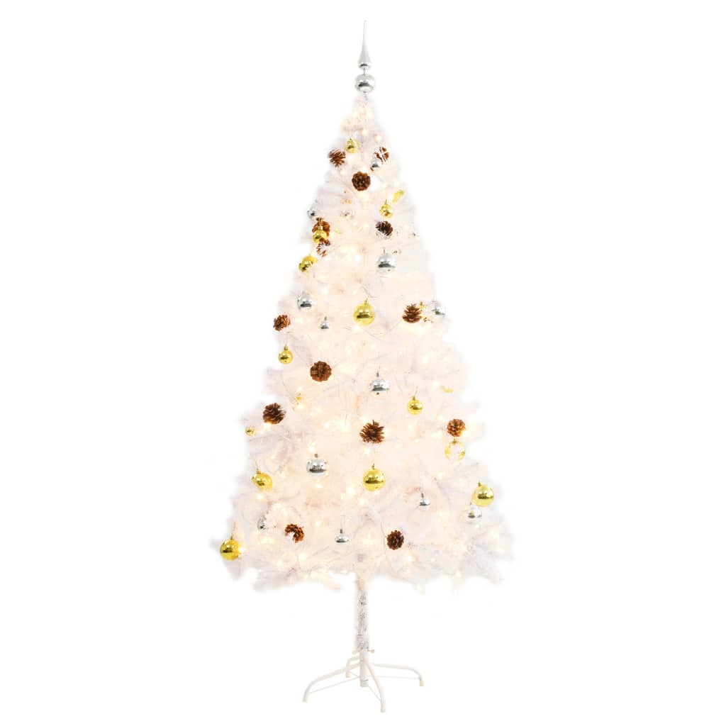 vidaXL Brad de Crăciun artificial pre-iluminat cu globuri, alb, 180 cm