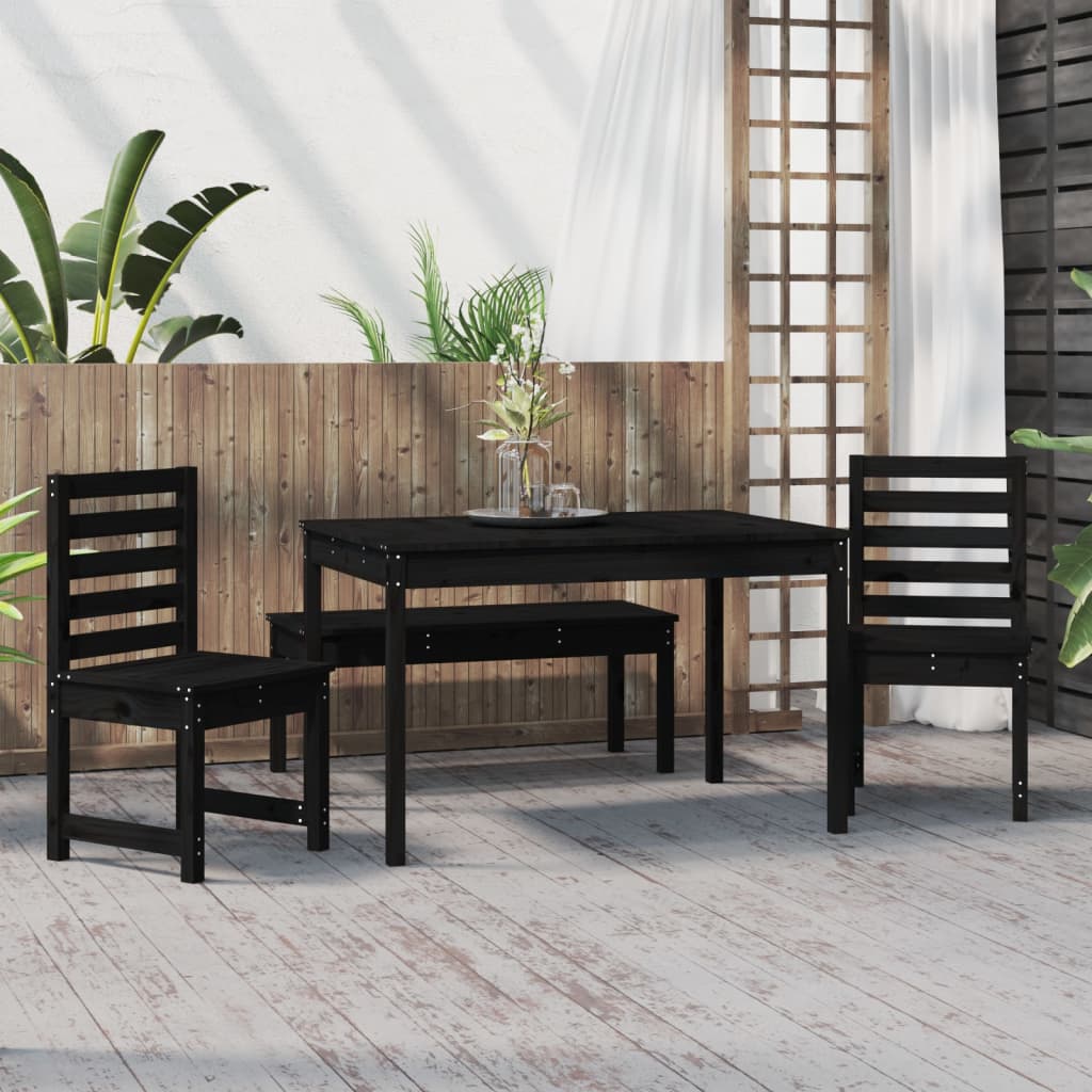 vidaXL Set de masă pentru grădină, 4 piese, negru, lemn masiv de pin