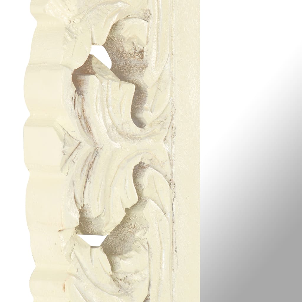 vidaXL Oglindă sculptată manual, alb, 50x50 cm, lemn masiv mango
