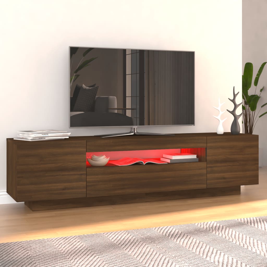 vidaXL Comodă TV cu lumini LED, stejar maro, 160x35x40 cm
