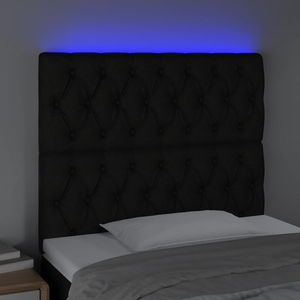 vidaXL Tăblie de pat cu LED, negru, 100x7x118/128 cm, textil