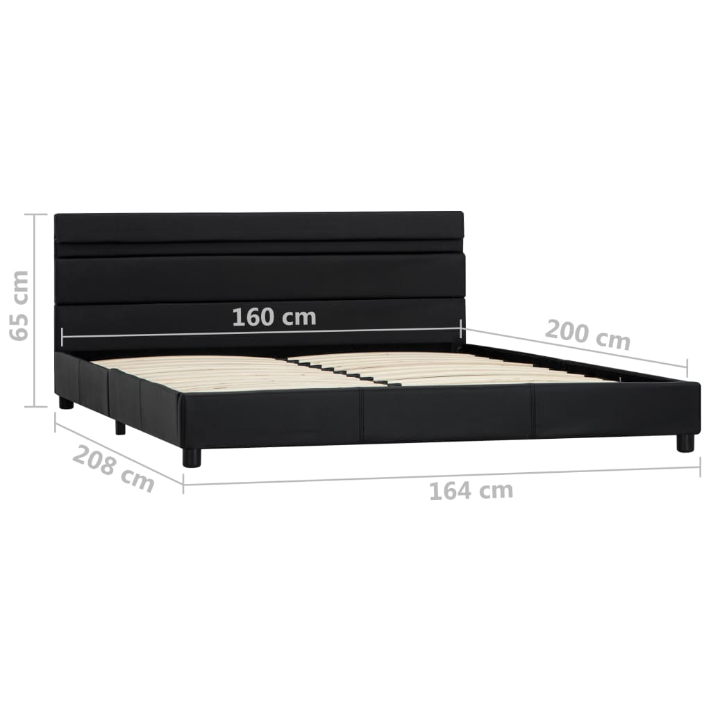 vidaXL Cadru de pat cu LED, negru, 160 x 200 cm, piele ecologică