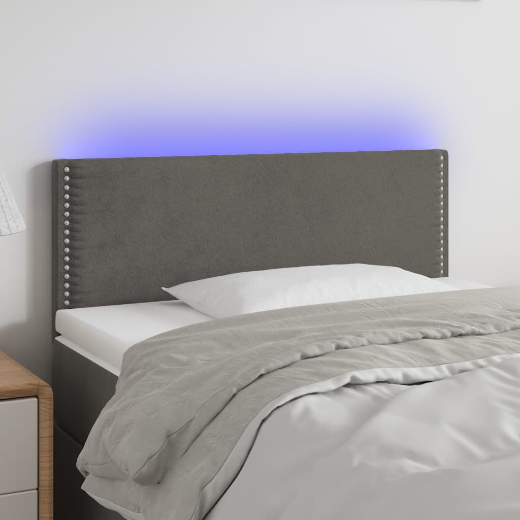 vidaXL Tăblie de pat cu LED, gri închis, 80x5x78/88 cm, catifea