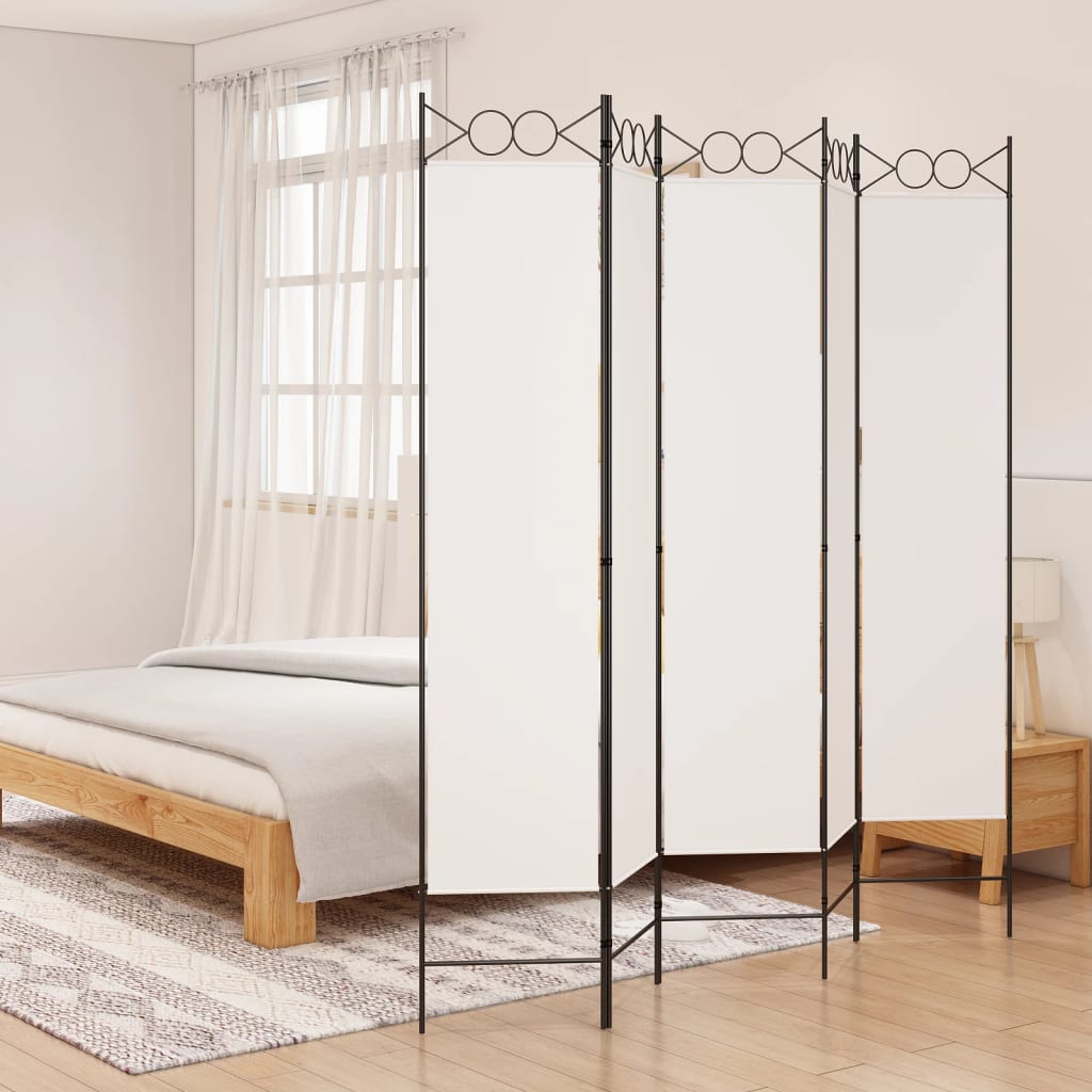 vidaXL Paravan de cameră cu 5 panouri, alb, 200x200 cm, textil