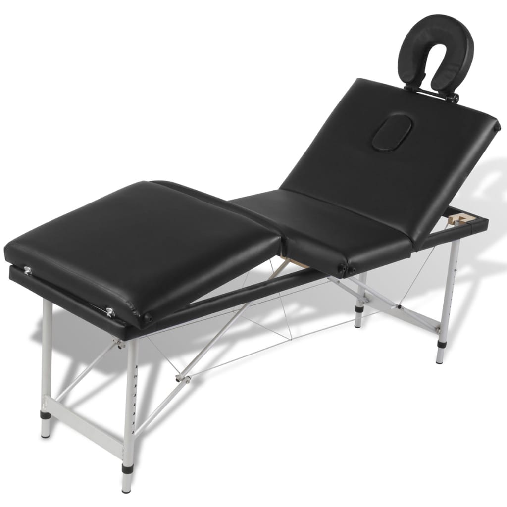 vidaXL Masă de masaj pliabilă, 4 zone, negru, cadru din aluminiu