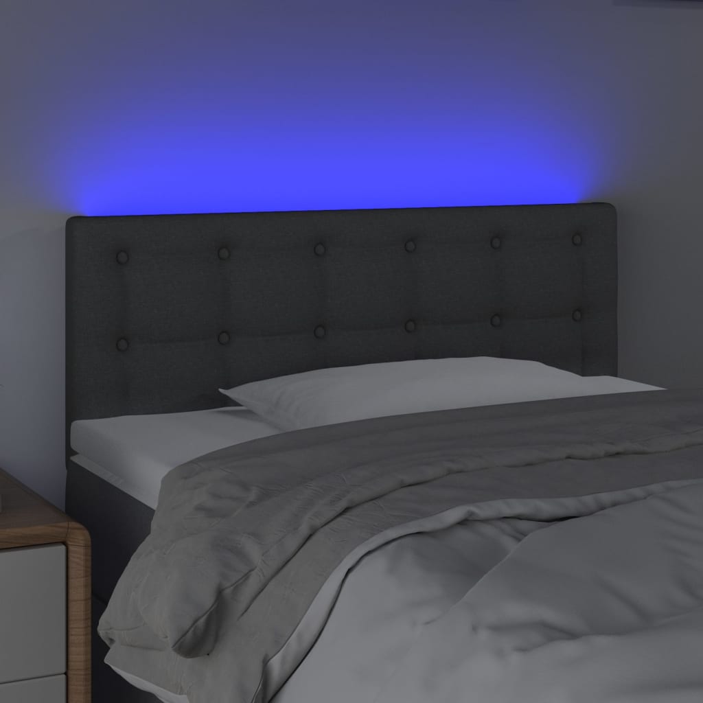 vidaXL Tăblie de pat cu LED, gri închis, 100x5x78/88 cm, textil