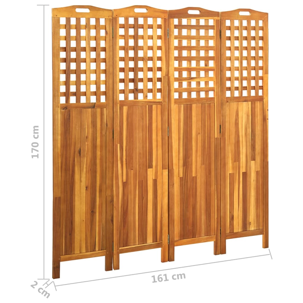 vidaXL Paravan de cameră cu 4 panouri, 161x2x170 cm, lemn masiv acacia