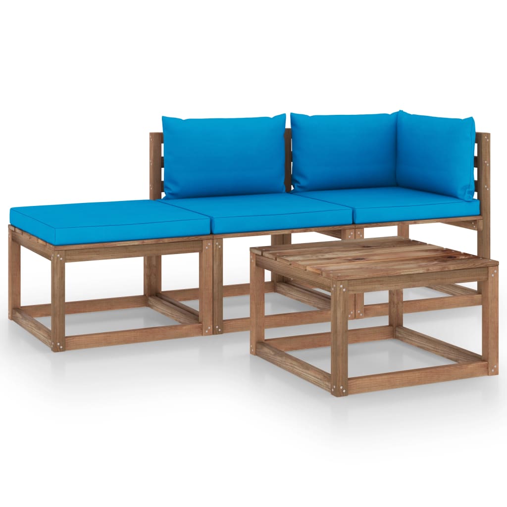 vidaXL Set mobilier de grădină cu perne, 4 piese, lemn de pin tratat