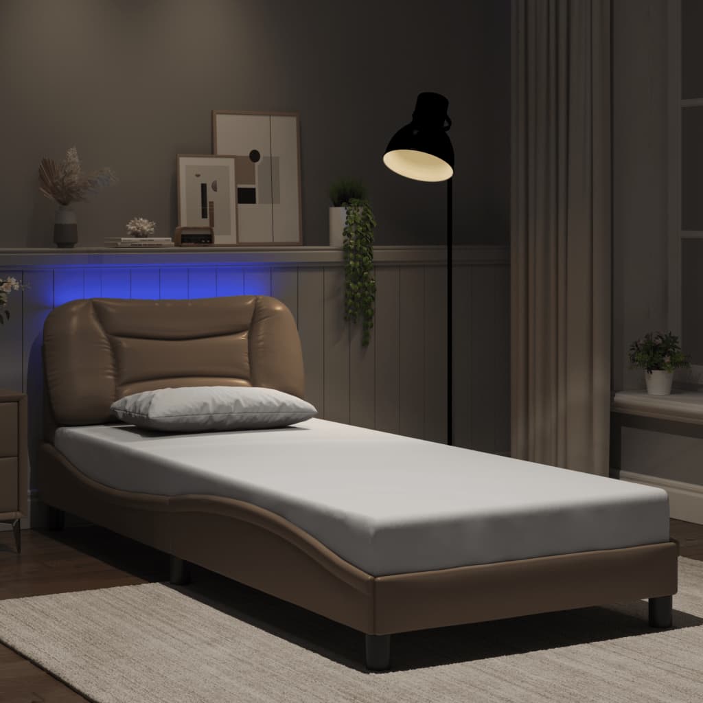 vidaXL Cadru de pat cu lumini LED cappuccino 80x200 cm piele ecologică