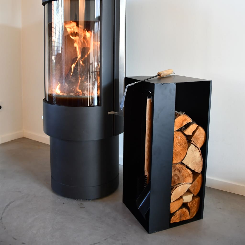 Esschert Design Structură lemn foc, scule șemineu, negru, oțel FF407