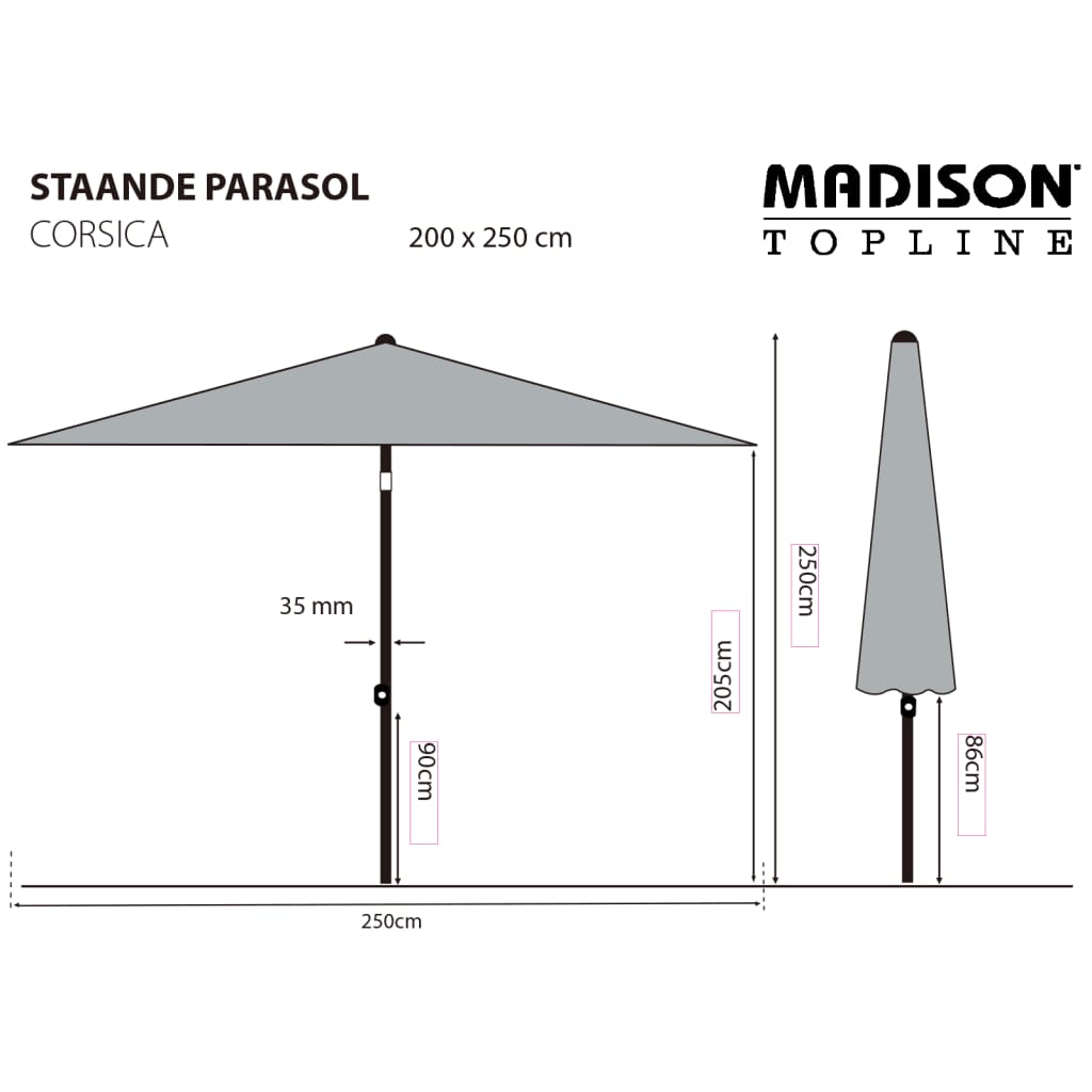 Madison Umbrelă de soare "Corsica", 200x250 cm, gri