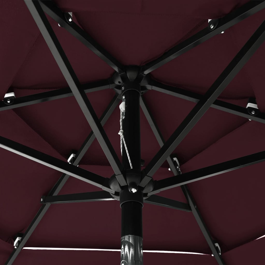 vidaXL Umbrelă de soare 3 niveluri, stâlp aluminiu, roșu bordo, 2 m