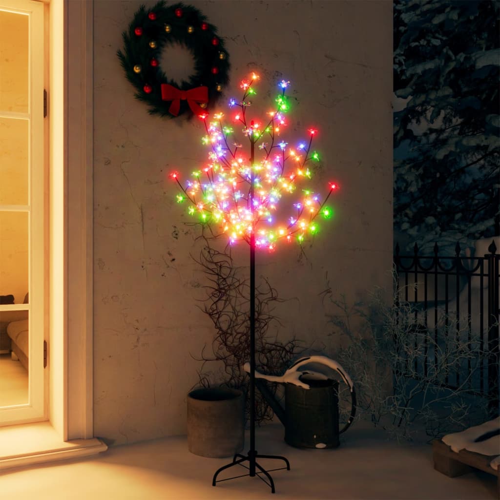 vidaXL Pom Crăciun, 120 LED-uri lumină colorată, flori de cireș, 150cm